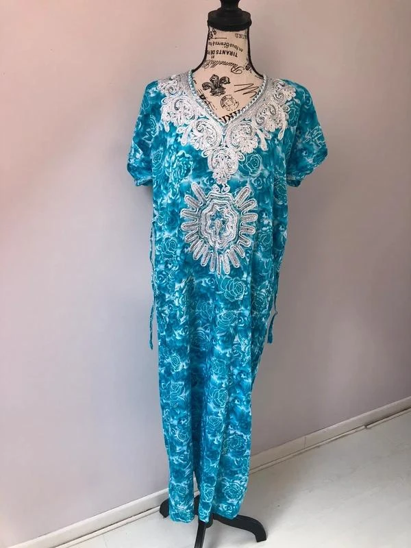 Turquoise embroidered djellaba / caftan-style maxi dress – One Size – photo 2